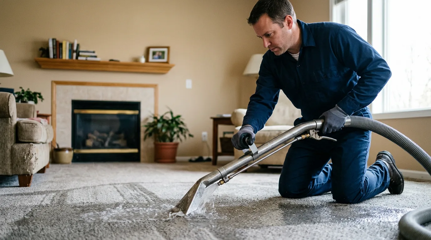 Water damage restoration technician working near Graettinger, IA